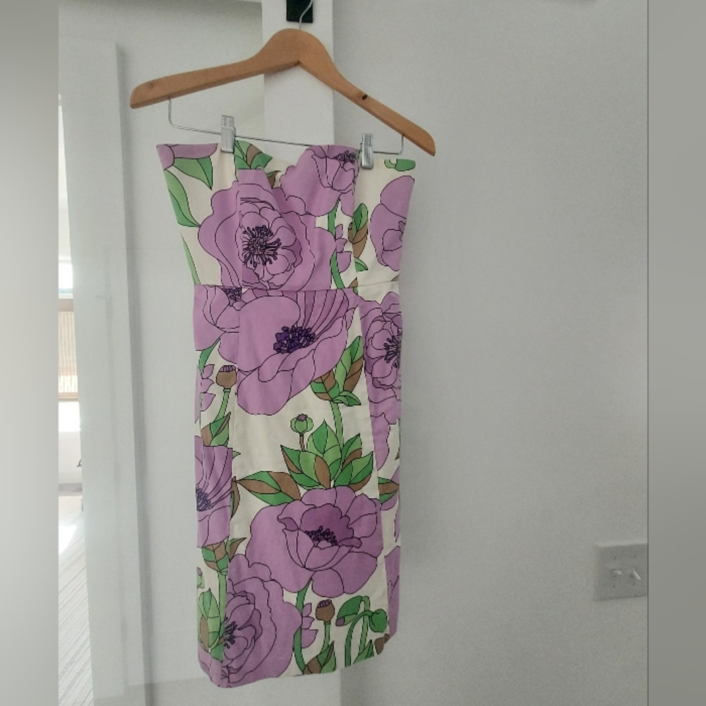 Ann Taylor LOFT Strapless Floral Purple and Green Dress Women's Size 4